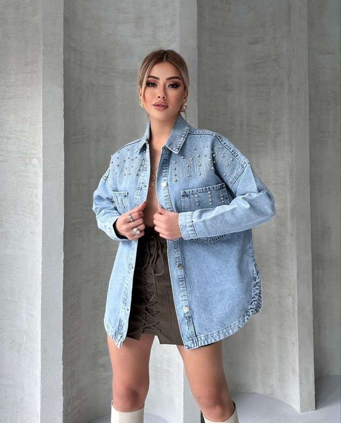 Τζιν Πουκάμισο - Σακάκι με Strass Oversized